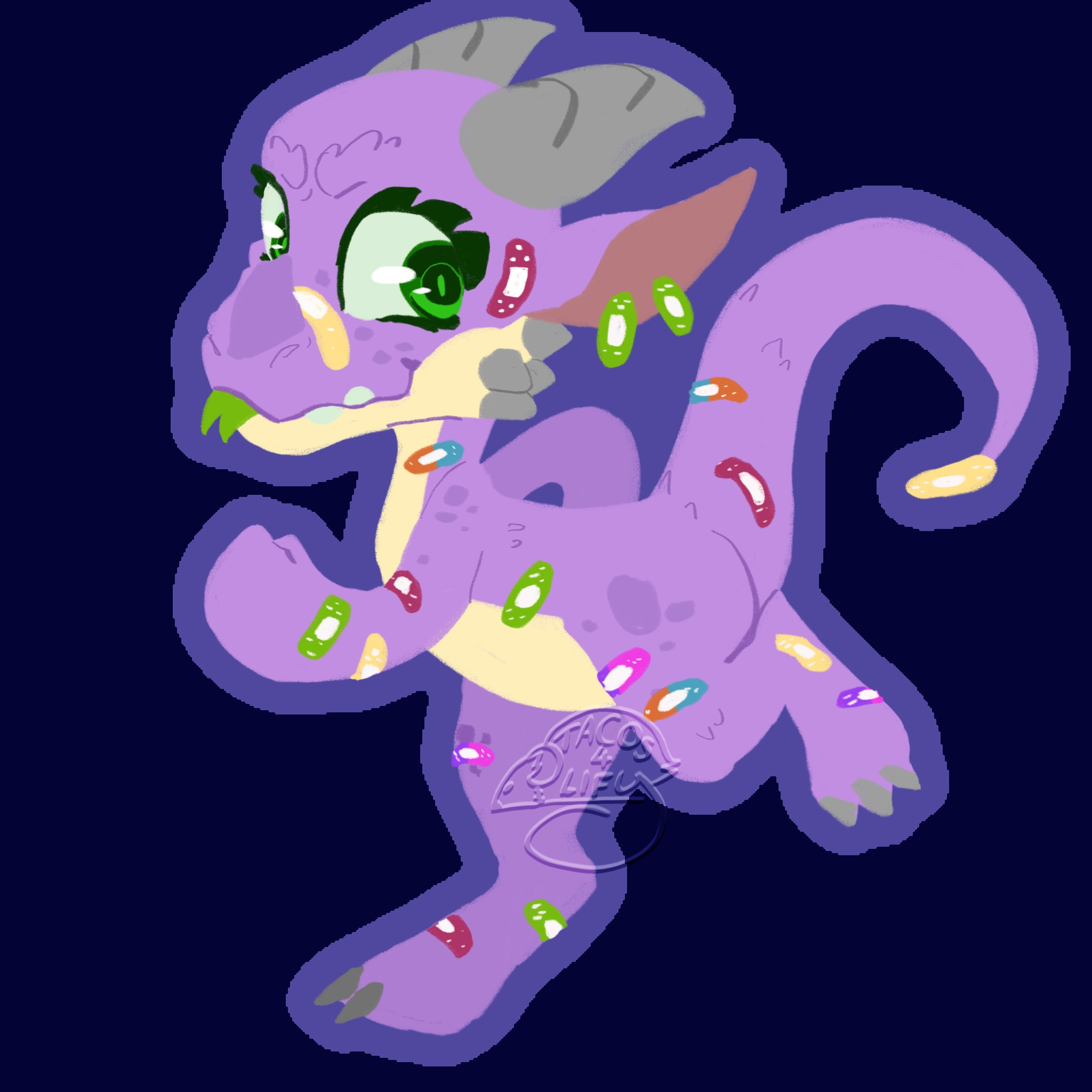 my kobold Otto in a chibi-esque artstyle running forward,,.theyre covered in bandaids that they stuck onto themselves,,.its absolutely precious